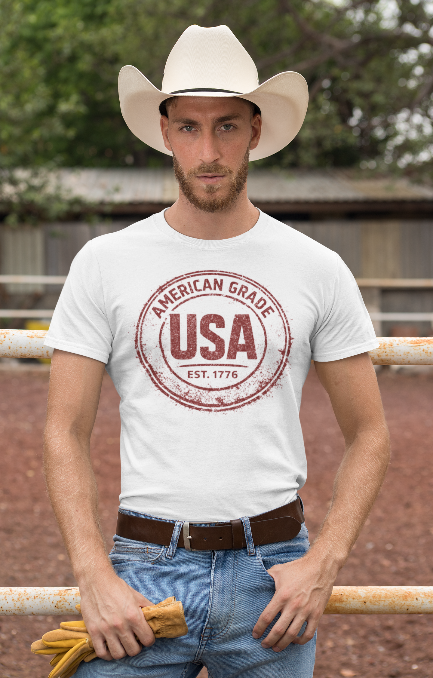 American Grade USA T-Shirt – Patriotic Distressed Stamp Graphic