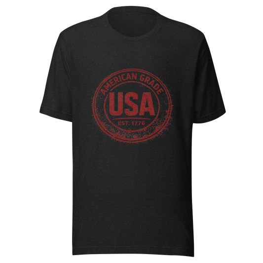 American Grade USA T-Shirt – Patriotic Distressed Stamp Graphic