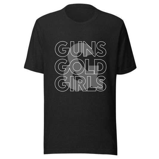 Guns, Gold, & Girls Graphic Tee – Survivalist Outdoors Lifestyle Shirt