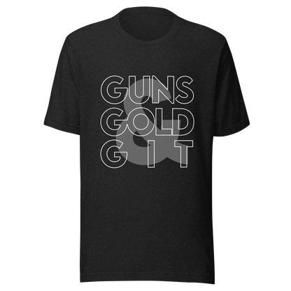 Guns, Gold, & Git Graphic Shirt – 2A Prepper Outdoors Lifestyle Tee