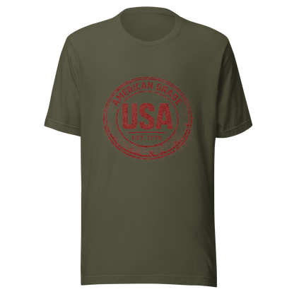 American Grade USA T-Shirt – Patriotic Distressed Stamp Graphic