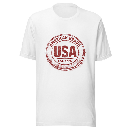 American Grade USA T-Shirt – Patriotic Distressed Stamp Graphic