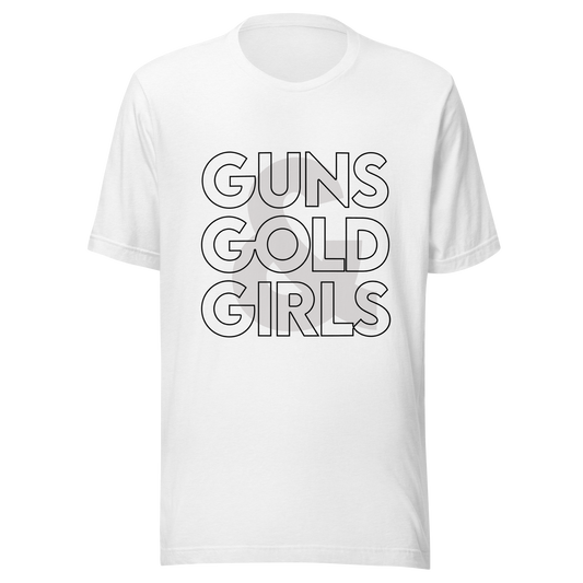 Guns, Gold, & Girls Graphic Tee – Survivalist Outdoors Lifestyle Shirt